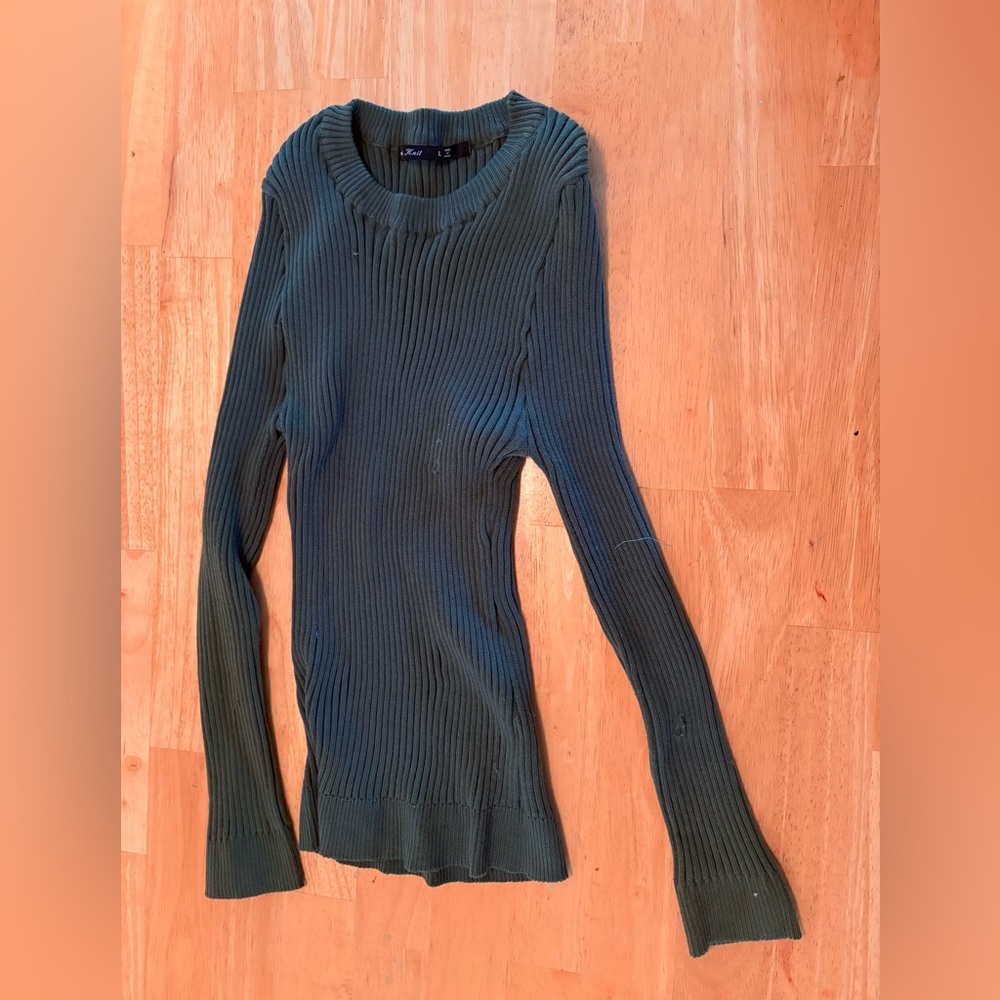 Zara Green Crew Neck Ribbed Sweater